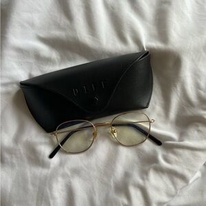 DIFF Eyewear Round Blue Light Gold Frame Glasses with Black Case